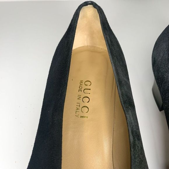 Gucci Interlocking GG Logo Heels 10 Black Suede Shoes Slip On Block Heel Pumps - Picture 5 of 10